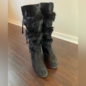 Tecnica Fur Trimmed Black Suede Winter Boots Size 8 1/2